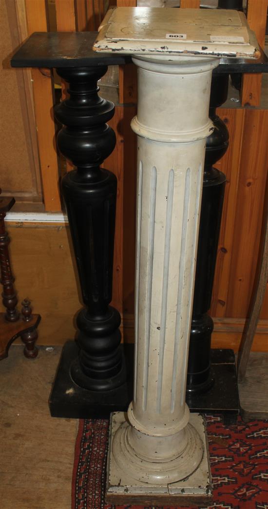 Cream painted pedestal and 2 ebonised others